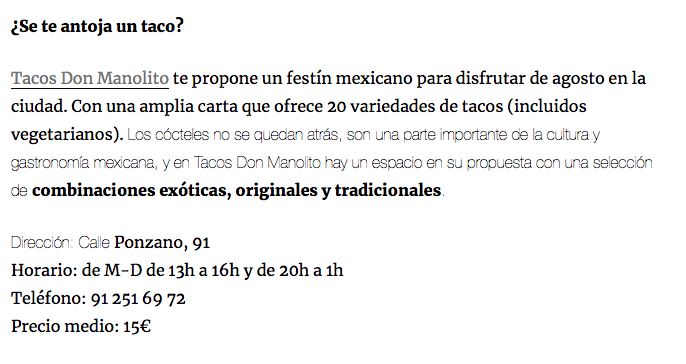 Revista Woman planes restaurante mexicano Madrid Tacos Don Manolito