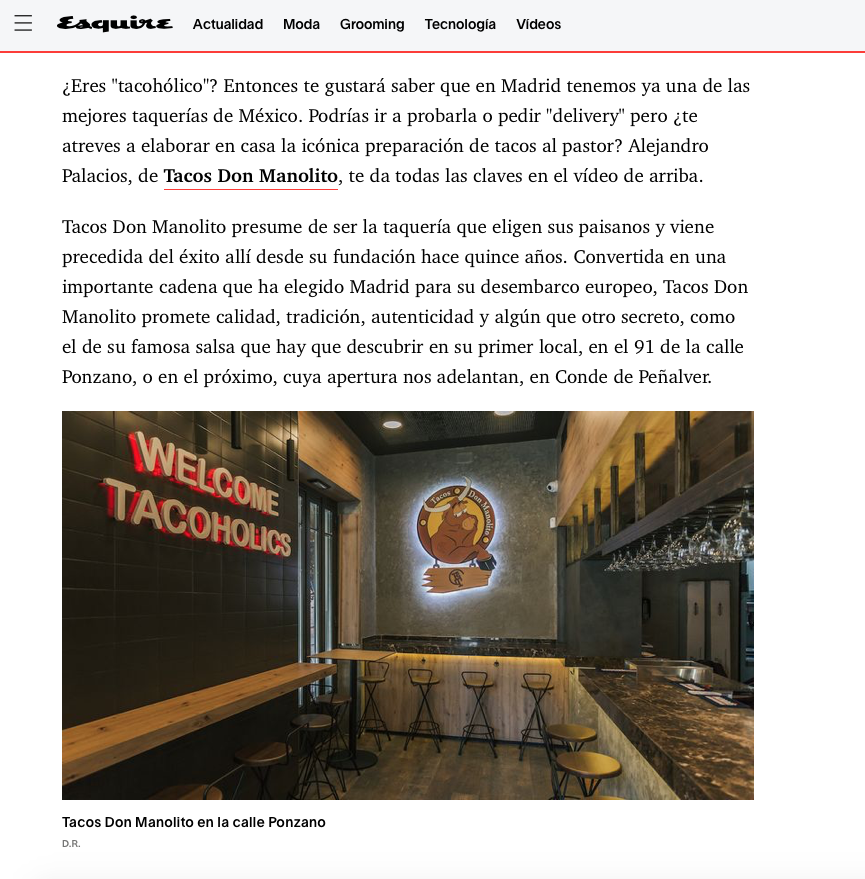 Esquire Alejandro Palacio Tacos Don Manolito