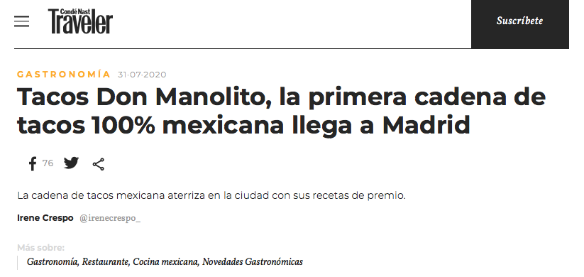 Revista Traveler articulo Tacos Don Manolito